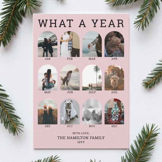 What a Year Pink Modern Photo Collage Christmas シーズンカード