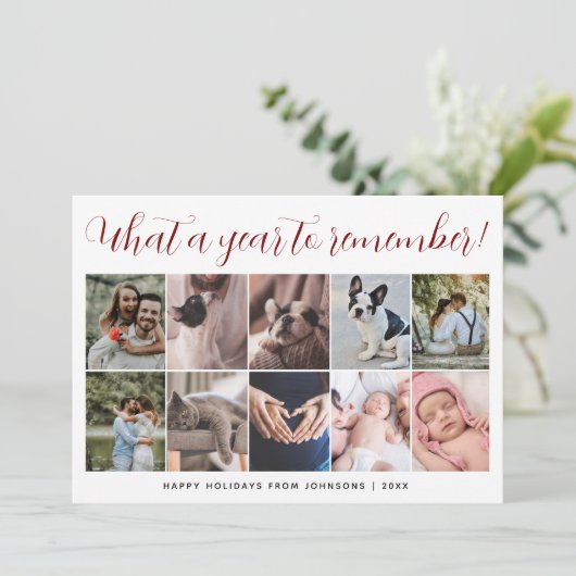 What a Year Script 10 Photo Collage Christmas シーズンカード (スタンド正面)