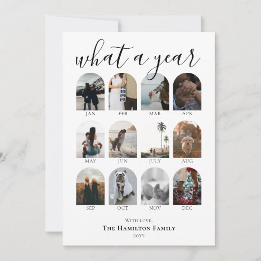 What a Year Script Arch Photo Collage Christmas シーズンカード (正面)