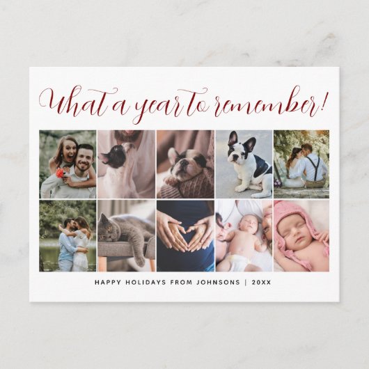 What a Year Script Christmas Multi Photo Collage シーズンポストカード (正面)