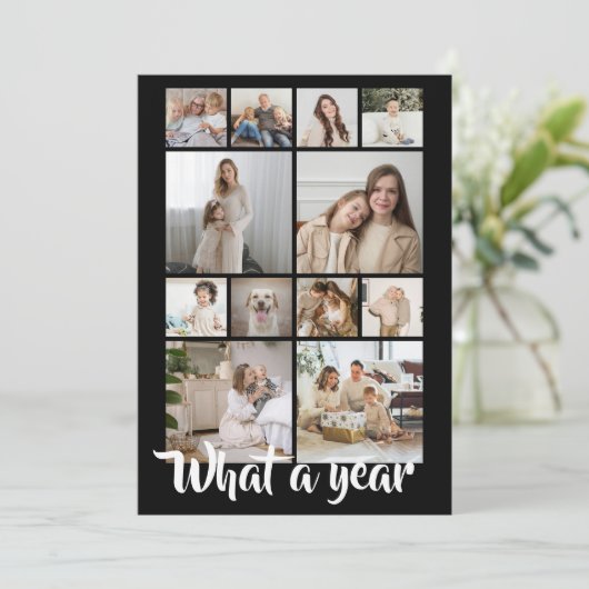 What a Year Whatおもしろいフォトクリスマスパーソナライズされた シーズンカード (スタンド正面)