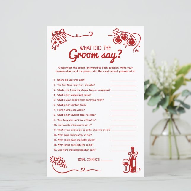 What Did The Groom Say Bridal Party Activity Card (スタンド正面)
