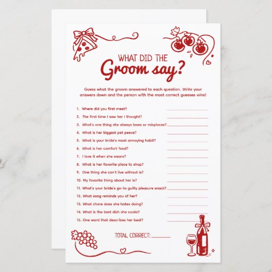 What Did The Groom Say Bridal Party Activity Card (正面/裏面)