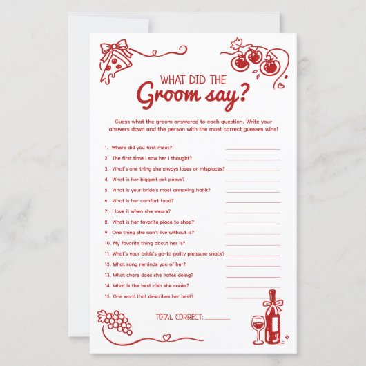 What Did The Groom Say Bridal Party Activity Card (正面)