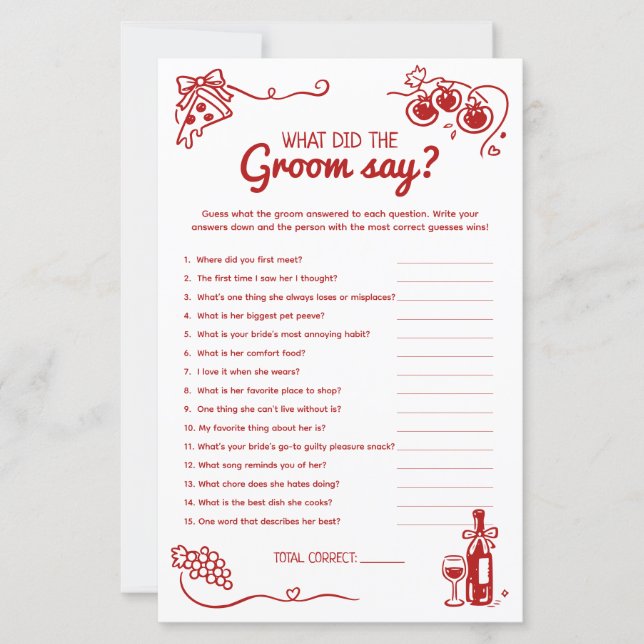 What Did The Groom Say Bridal Party Activity Card (正面)