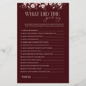 What Did the Groom Say BridalShower Game, Burgundy (正面)