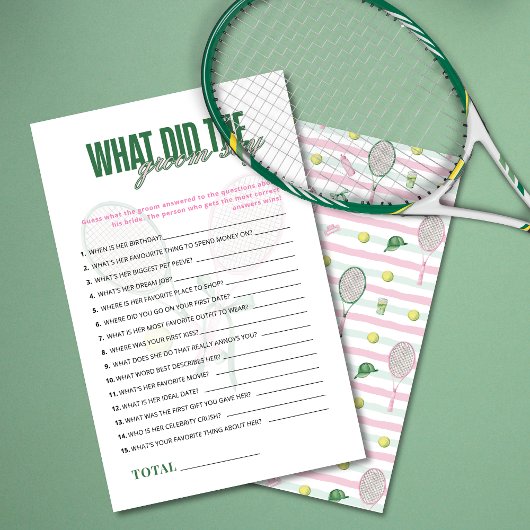 What Did the Groom Say Tennis Bridal Shower Game