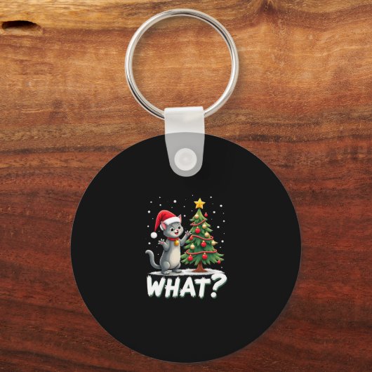 What Funny Cat Pushing Christmas Tree Over Cat Xma キーホルダー (正面)