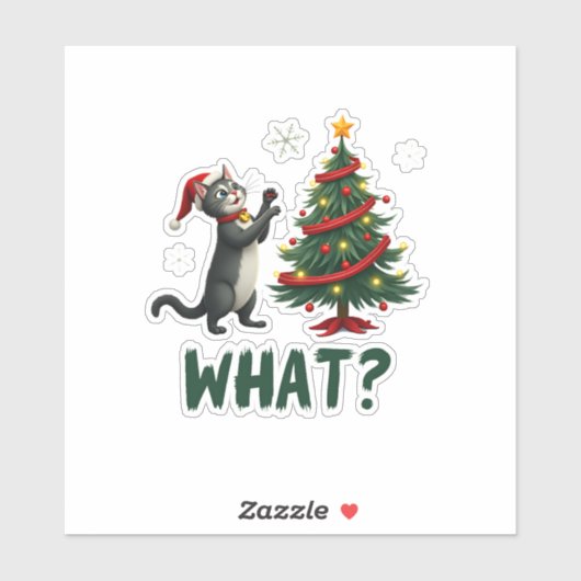 What Funny Cat Pushing Christmas Tree Over Cat Xma シール (シート)