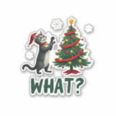 What Funny Cat Pushing Christmas Tree Over Cat Xma シール (正面)
