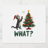 What Funny Cat Pushing Christmas Tree Over Cat Xma スパークリングワインラベル (シングルラベル)