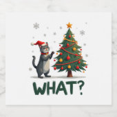 What Funny Cat Pushing Christmas Tree Over Cat Xma スパークリングワインラベル (シングルラベル)
