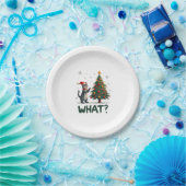 What Funny Cat Pushing Christmas Tree Over Cat Xma ペーパープレート (パーティー)