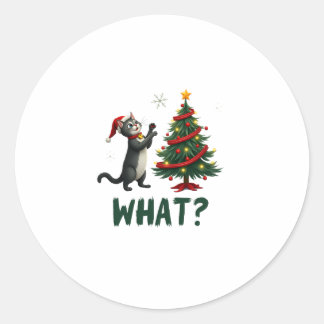 What Funny Cat Pushing Christmas Tree Over Cat Xma ラウンドシール