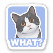 WHAT? Funny Cat Sticker – Cute Confused Cat Meme シール (正面)