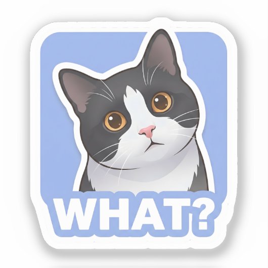 WHAT? Funny Cat Sticker – Cute Confused Cat Meme シール (正面)