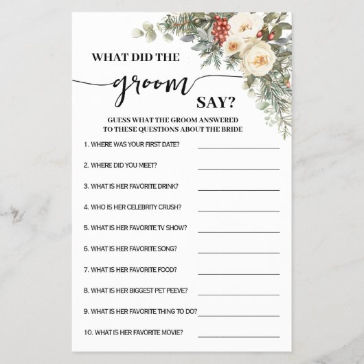 What Groom Say Winter Bridal Shower Game Card チラシ (正面)