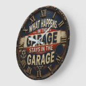 What Happens in the Garage Stays in the Garage ラージ壁時計 (傾斜)