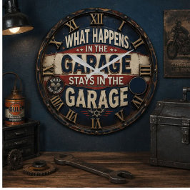 What Happens in the Garage Stays in the Garage ラージ壁時計