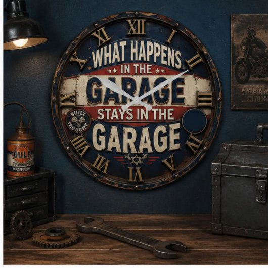 What Happens in the Garage Stays in the Garage ラージ壁時計