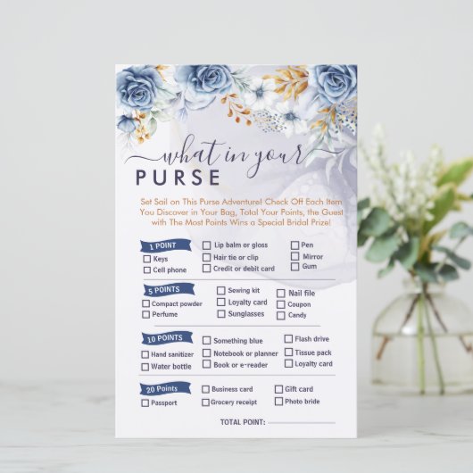 What in Your Purse Blue Floral Bridal Shower Games (スタンド正面)