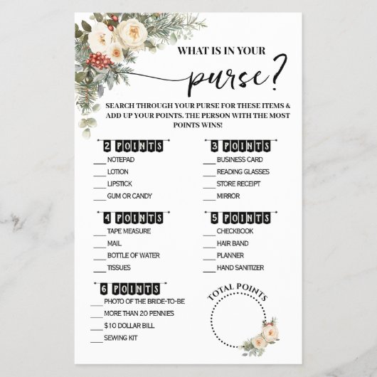 What is in Purse Winter Bridal Shower Game Card チラシ (正面)