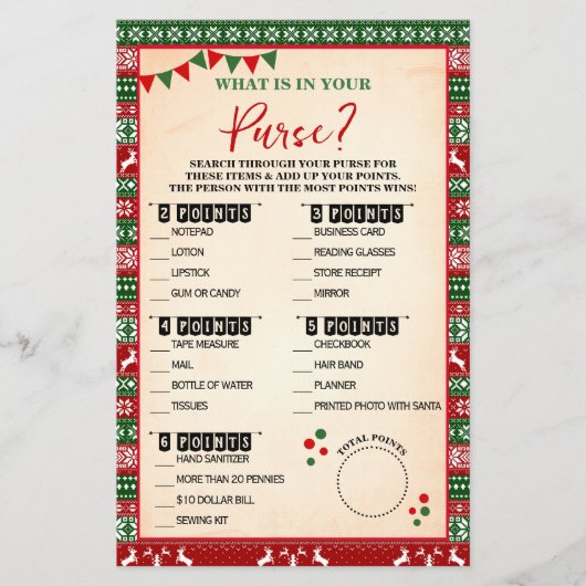 What is in Your Purse Ugly Sweater Game Card チラシ (正面)