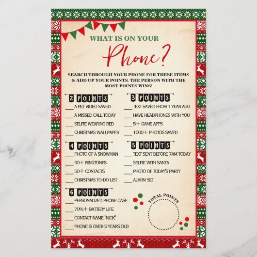 What is on your Phone Ugly Sweater Game Card チラシ (正面)