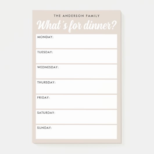 What 's for dinner light brown weekly planner ポストイット (正面)
