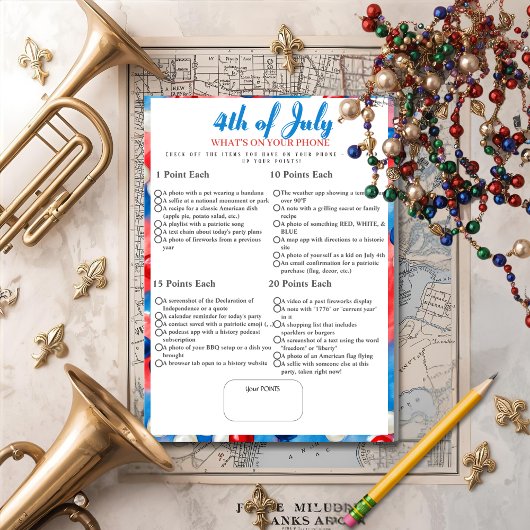 What’s in Your Phone? 4th of July Game Beads card 招待状