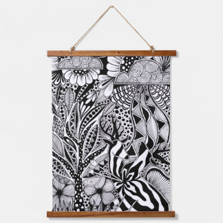 What’s Next? – Black and White Surreal Hand-Drawn 吊り下げ型タペストリー