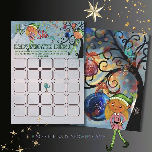 What the Elf winter Baby Shower Bingo Game Card 招待状