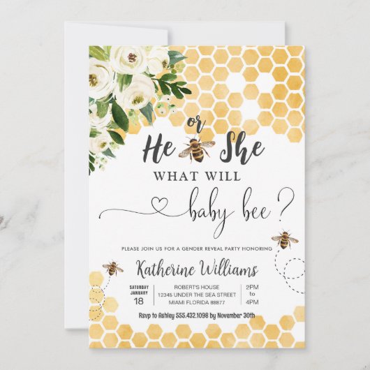 What Willベビービーハニービーベイビーシャワー 招待状 (正面)