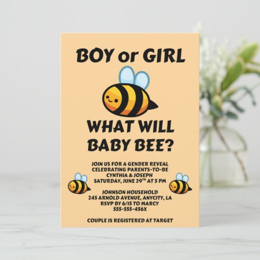 What Will Baby Bee Gender Reveal  招待状 (スタンド正面)