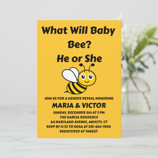 What Will Baby Bee Gender Reveal 招待状 (スタンド正面)