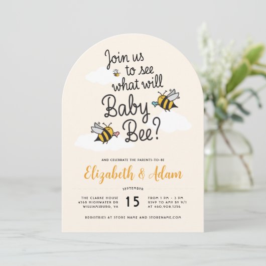What Will Baby Bee? Gender Reveal Couples Shower 招待状 (スタンド正面)