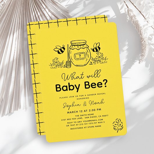 What will Baby Bee? Hand-drawn Honey Gender Reveal 招待状