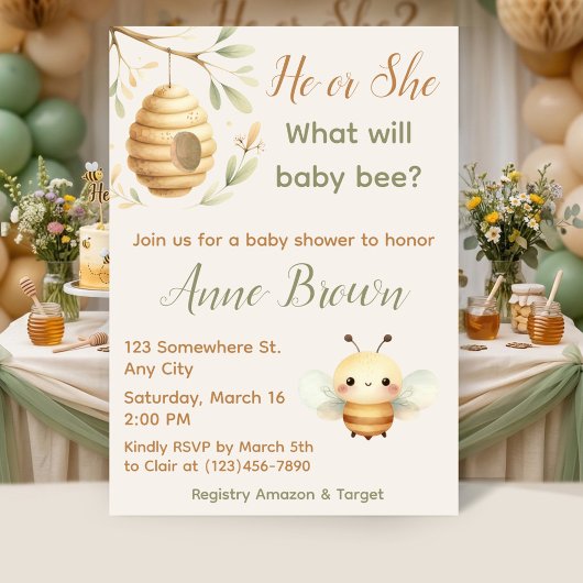 What Will Baby Bee Honey Bee Gender Reveal 招待状
