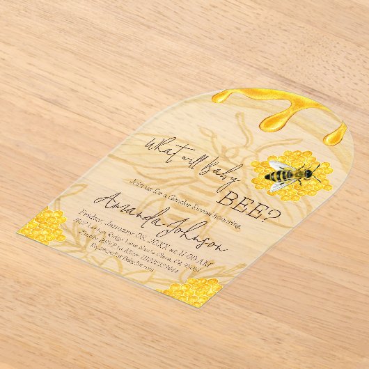 What Will Baby Bee Rustic Honeycomb Gender Reveal アクリル招待状 (レイダウン)