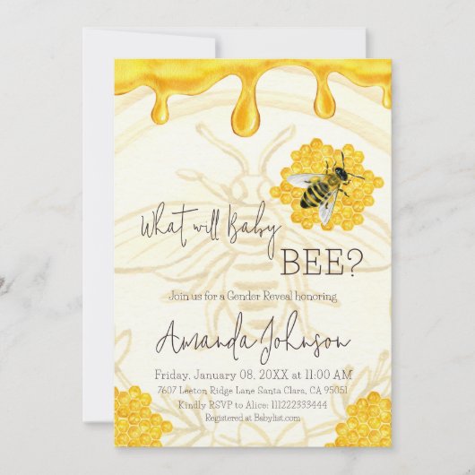 What Will Baby Bee Rustic Honeycomb Gender Reveal 招待状 (正面)