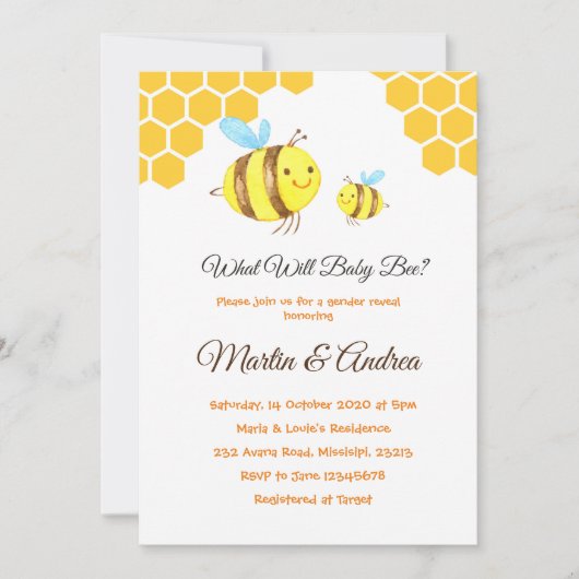What Will Bee Gender Leval Beeパーティー 招待状 (正面)