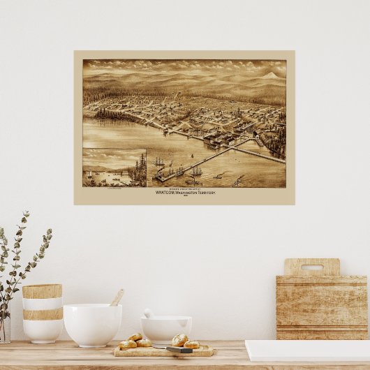 Whatcom Washington Panoramic Map 1888  ポスター (キッチン)