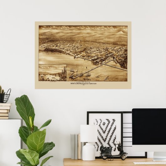 Whatcom Washington Panoramic Map 1888  ポスター (ホームオフィス)