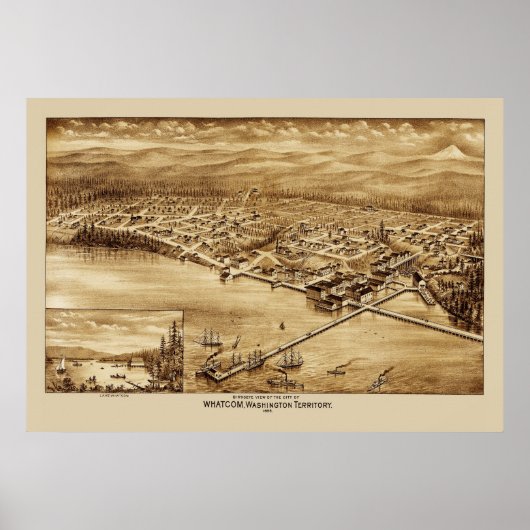 Whatcom Washington Panoramic Map 1888  ポスター (正面)