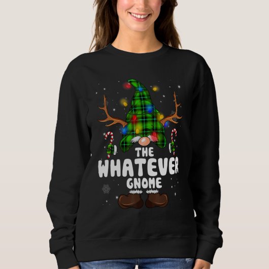 Whatever Gnome Reindeer Christmas Lights Pajama Fa スウェットシャツ (正面)