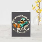 Whatever Life Throws At You Duck Funny Quote Humor カード (黄色い花)