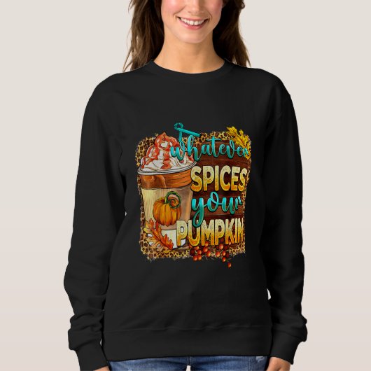 Whatever Spices Your Pumpkin Leopard Pumpkin Fall スウェットシャツ (正面)