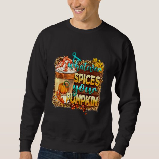 Whatever Spices Your Pumpkin Leopard Pumpkin Fall スウェットシャツ (正面)