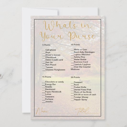 What's In Your巾着秋の木のブライダルシャワー 招待状 (正面)