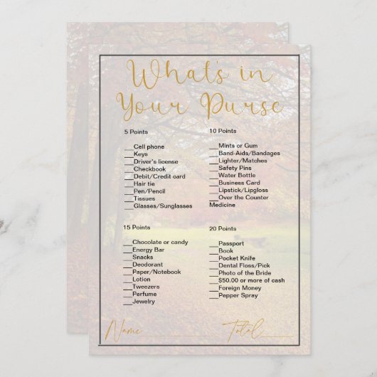 What's In Your巾着秋の木のブライダルシャワー 招待状 (正面/裏面)